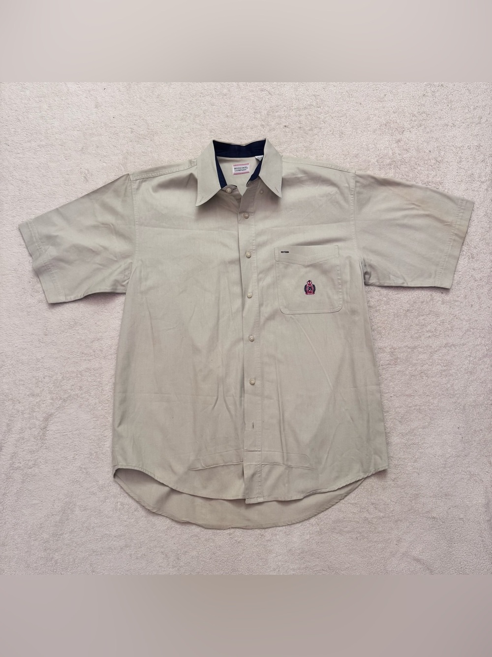 Vintage Bugle Boy Classics Short Sleeve Button Down Mens Medium Beige
